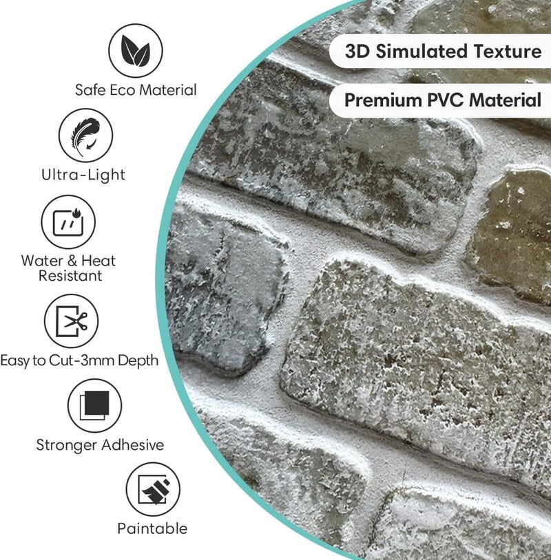 Commomy 10 Pcs 3D Faux Brick Peel and Stick -11.8"X11.8" Small Size Thin PVC Brick Wall Panels Farmhouse DIY Self-Adhesive Wallpaper Tile for Kitchen Backsplash, Living Room, RV - Image 4
